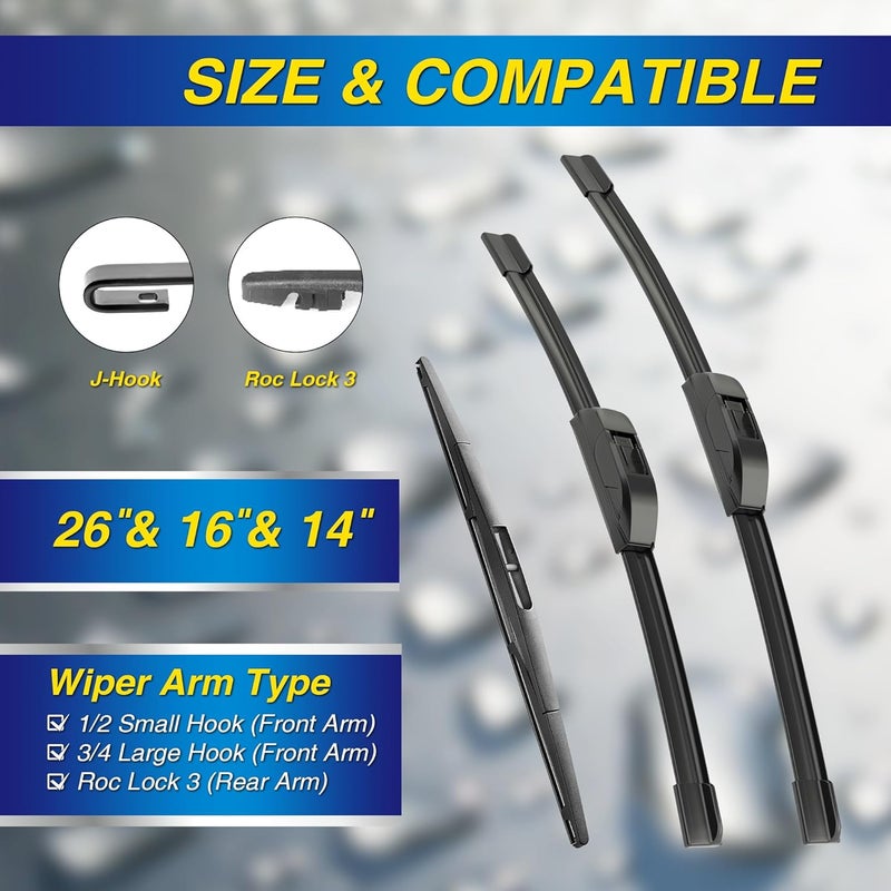 5PLUS ® Silicone Windshield Wipers Replacement for 2007-2018 ACURA RDX,2018-2023 NISSAN Leaf,2007-2011 Honda CRV Wiper Blades(Set of 3),Automotive Replacement Windshield Wiper Blades-26"/16"/14" - Image 2